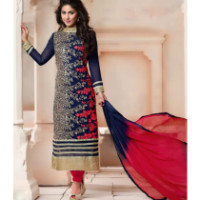 38% OFF on Dhameliya Blue and red Georgette Semi Sttich Embroidery Work Salwarsuit Orders